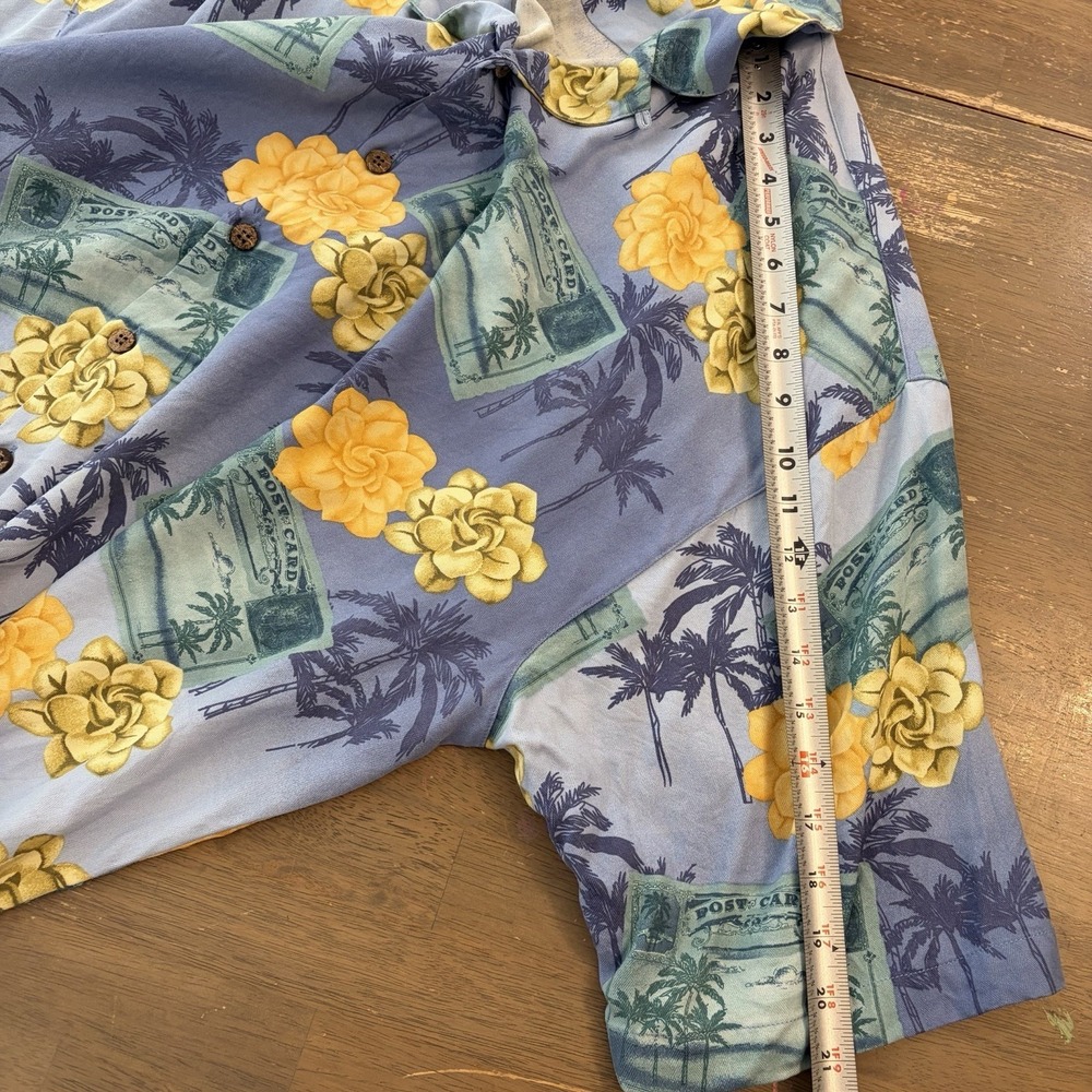 Tommy Bahama Mens XXL Shirt Blue Hawaiian Tropical Silk Floral Camp Postcard - Picture 7 of 7